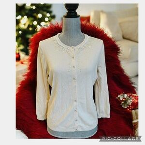 EXPRESS EMBELLISHED BEADED SEQUIN RHINESTONE SILK CASHMERE CARDIGAN SWEATER Y2K